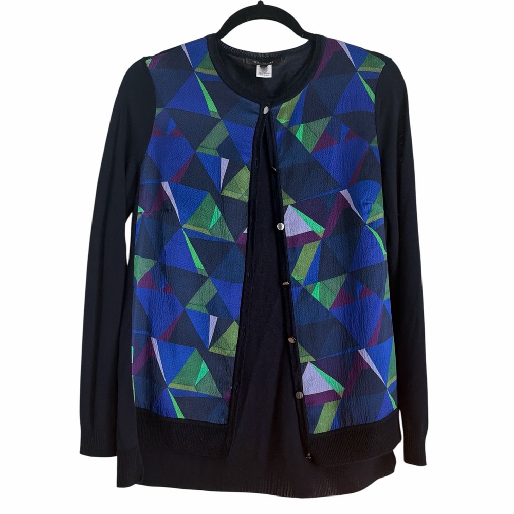 St John Silk Geometric Patterned Women's Cardigan  Sweater Size P